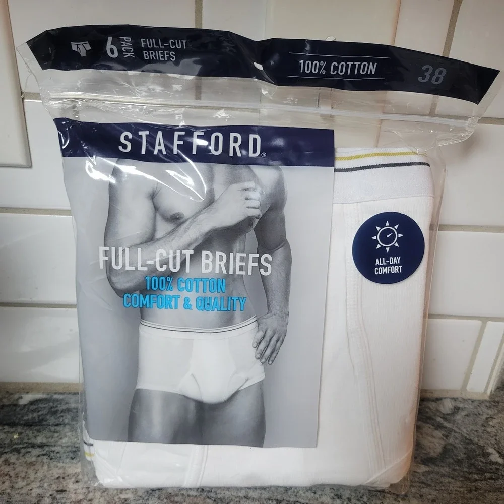 MEN'S STAFFORD FULL-CUT BRIEFS, PACK OF 6, SIZE: 38 -‎ NIP